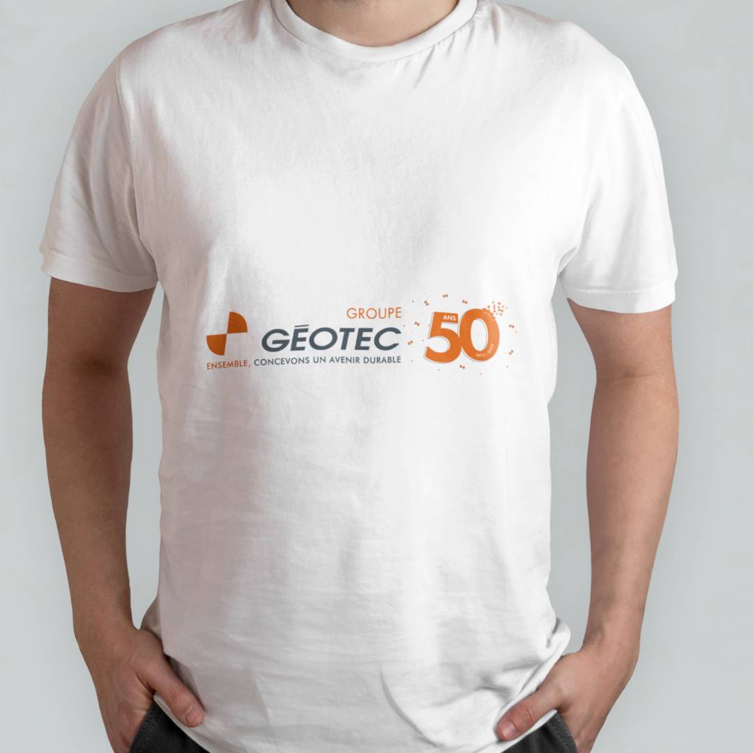 logo anniversaire 50 ans groupe geotec flocage tee shirt