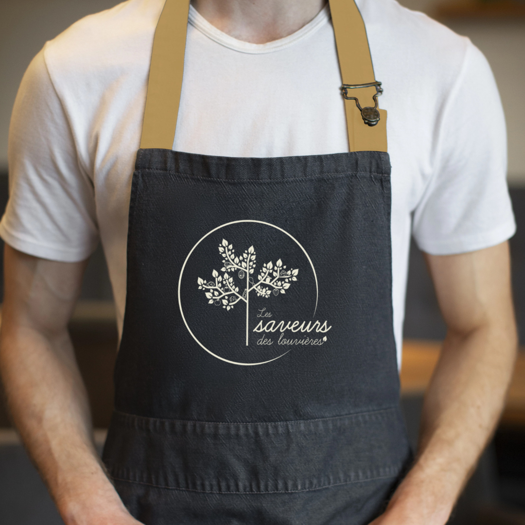 Tablier noir avec logo Les saveurs des Louvrières