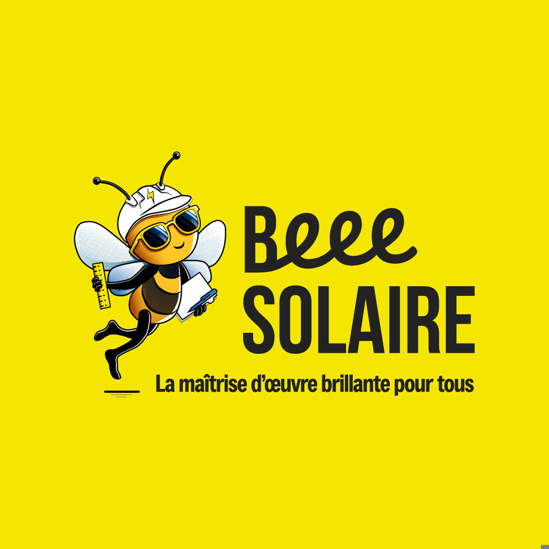 Logo Beee Solaire sur fond jaune Dijon pose panneaux photovoltaïques