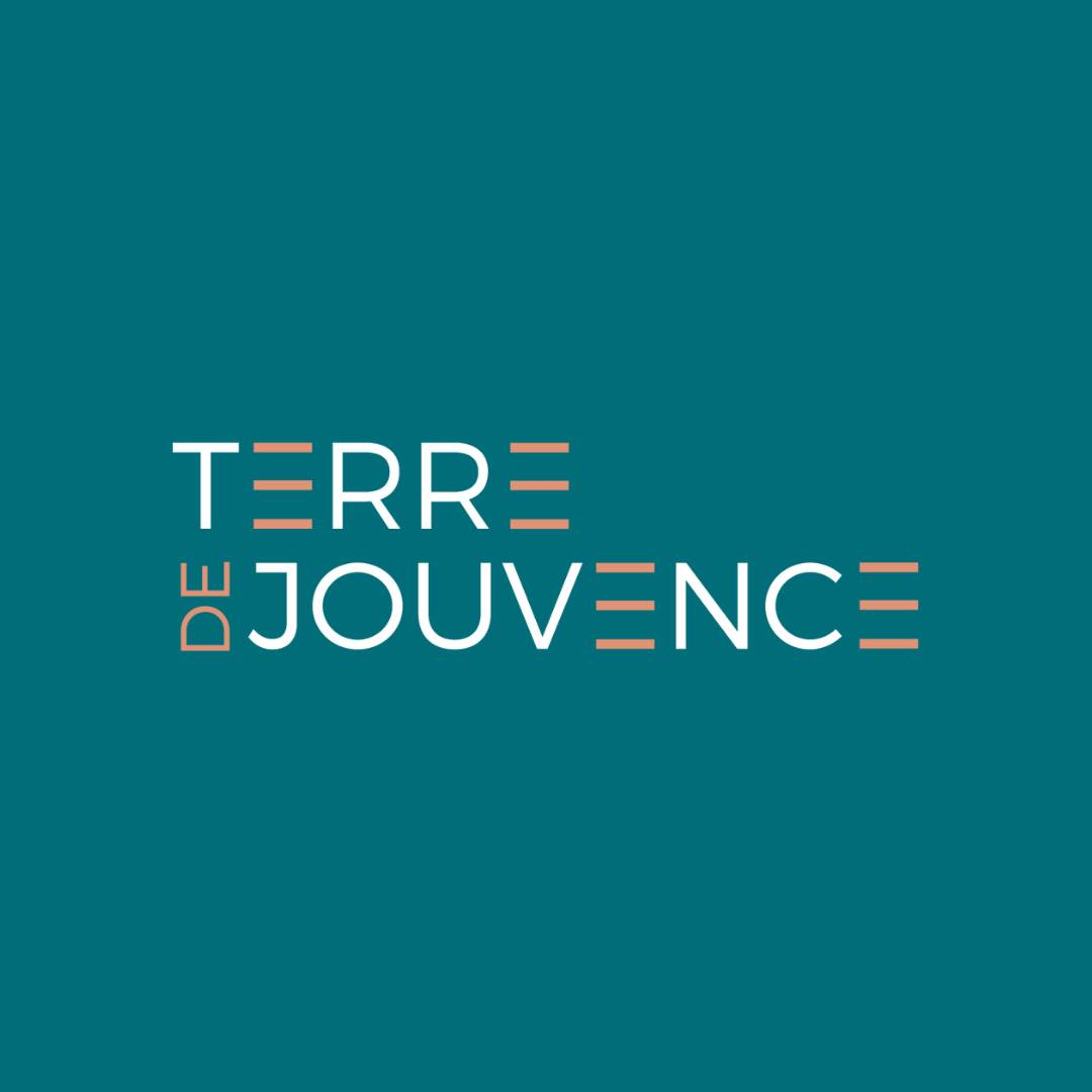 Logo Terre de Jouvence sur fond bleu